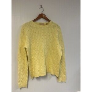 KATE HILL‎ Yellow cable knit Pima cotton crewneck sweater size X-Large Preppy